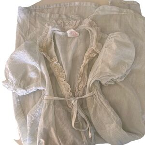 Vintage 90s Kid Dudz Blue Stripe Baby Girl Toddler Size 3T Ruffle House Robe